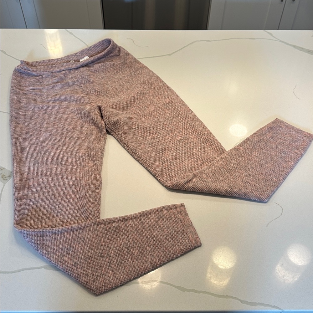 Free people leggings pajama pants waffle long John size M Heathered pink gray